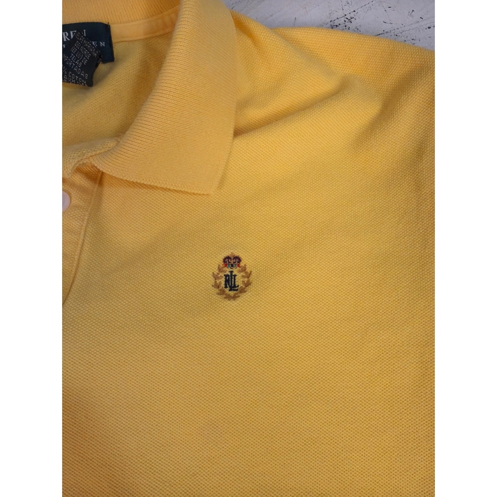 Lauren Ralph Lauren Polo Shirt Womens Size P/L Yellow Cotton Crest Preppy Summer - Picture 6 of 8